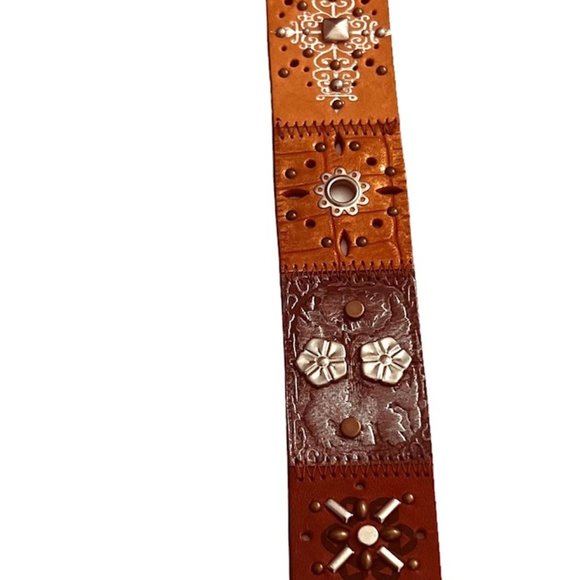 Fossil Western Brown Leather Mixed Media Studded Unisex Belt Size Large main image 3